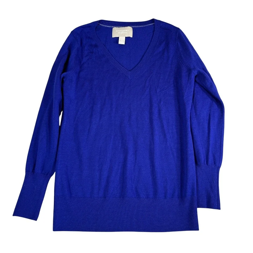 Banana Republic Mens Blue 100% Merino Wool V-Neck Sweater Size Medium 4813